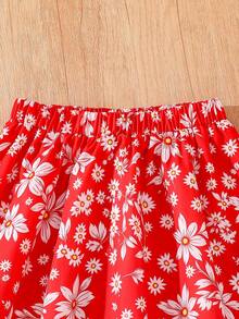 SHEIN 女童针织背心和印花裙套装，适合日常通勤、户外活动，展现活泼可爱的风格 - 紅色 - 查看 4