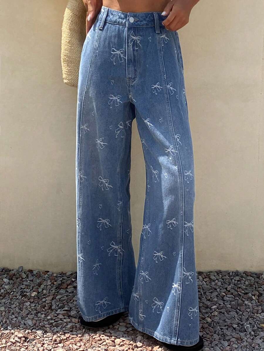 DAZY Quần jeans nữ ống đứng dáng rộng màu trắng bạc kiểu cổ điển thập niên 2000 - Màu xanh lam - Xem 1