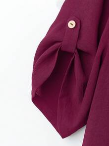SHEIN LUNE Đầm nữ cỡ lớn cổ tròn tay ngắn, kiểu dáng thường ngày thoải mái, phù hợp cho việc đi lại hàng ngày. - Màu Hồng Tươi - Xem 4