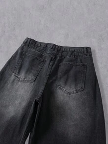 Manfinity Denimwave Y2K Retro Streetwear Men Faded Light Blue Barrel Leg Baggy Jeans - Black - View 5