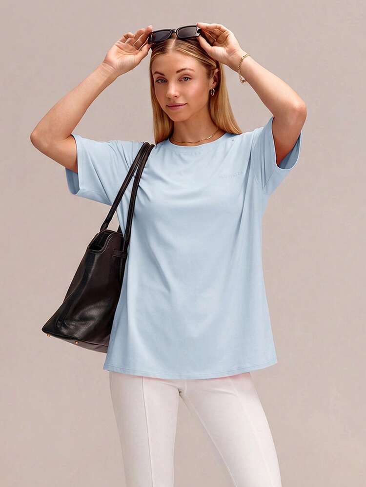 Pima Cotton Chill Out Oversized Ultra-Soft Breathable Splash-Resistant Tee With Embossed Logo Summer Daily Casual Wear