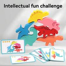 MINKOJA Wooden Dinosaur Stacking Game Fun Board Game, Kids Educational Early Learning Toy, Helps Train Observation And Practical Ability, Cultivate Hand-Eye Coordination And Balance Sense, STEM Educational Toy - Multicolor - View 3