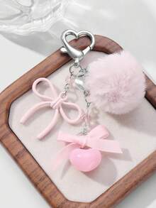 ROMWE Kawaii 1 chiếc móc khóa túi xách bằng nhựa giả ngọc trai phong cách tối giản thanh lịch ngọt ngào thời trang dành cho sinh viên, nơ acrylic, tua rua, phù hợp cho phụ nữ, trang phục hàng ngày, quà tặng ngày lễ - Hồng - Xem 7