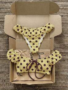 SHEIN MOD Bộ bikini chấm bi kiểu cổ điển - Vàng nhạt - Xem 1