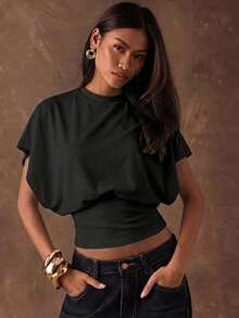 SHEIN BAE 95%纯棉短袖T恤，黑色，适合夏季穿着 - 彩色 - 查看 5