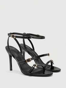 CUCCOO BIZCHIC Ladies Fashion Party Closed Round Toe High Heels Sandals With Rear Straps - Black - View 4