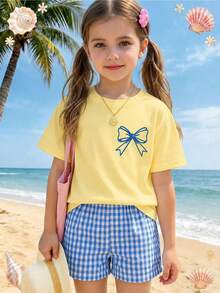 Tween Girls' Casual Minimalist Short Sleeve Shorts 2 Pieces Set, Suitable For Summer - Multicolor - View 2