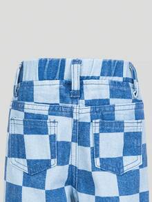 Elladie kids Quần denim kẻ caro dáng rộng, thoải mái, thời trang thường ngày cho bé gái Denimly, cạp chun co giãn, họa tiết kẻ sọc. - Màu xanh lam - Xem 4