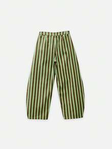 Nöista High-Waisted Wide-Leg Pants Featuring Vertical Brown Striped And Stripes With Front Flap Pkets A Relaxed Fit. Lightweight Comfortable. Everyday Punk - Green - View 7