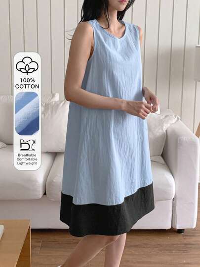 DAZY Vestido casual de mujer con cuello redondo y sin mangas de color contrastante