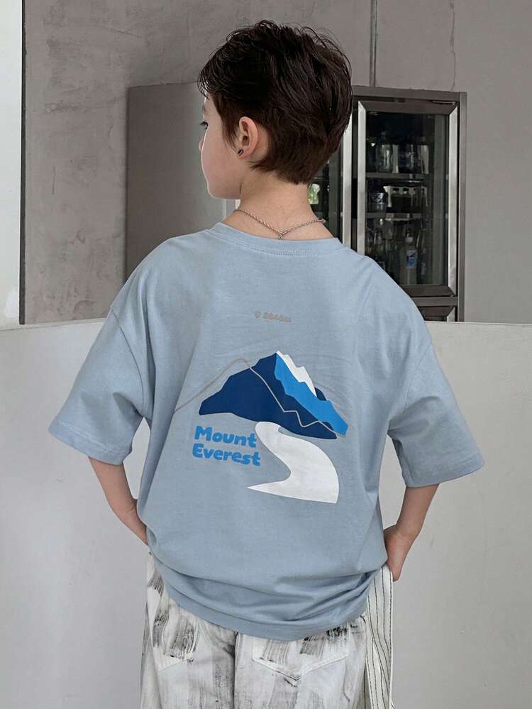 Loose Graphic Print Short Sleeve T-Shirt For Toddler Boys (Plus Size)