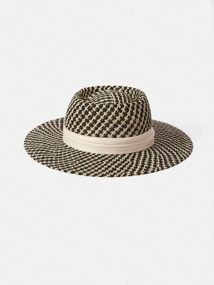 1 FASHIONABLE BLACK AND WHITE FASHION VERSATILE OUTDOOR TRAVEL STRAW HAT