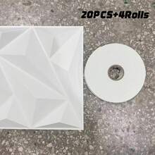 3D PVC墙板，11.8英寸 x 11.8英寸（30厘米 x 30厘米） - 可选10/20/30/40片套装 - 可移除、防水、阻燃 - 适用于客厅/卧室/浴室/商业场所装饰（含胶带）。圣诞节和冬季装饰。新年装饰，将壁纸粘贴在墙上，即可打造墙面艺术。 - 白色 - 查看 21