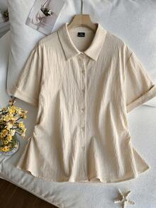 SHEIN Comfortcana Plus Size Casual Solid Color Shirt, Summer - Apricot - View 7