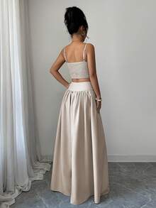 SHEIN Elenzya Bộ đồ nữ thanh lịch và thoải mái màu mơ trơn, gồm 2 món, thích hợp cho mùa hè. - Màu be - Xem 2