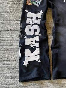 Manfinity Dauomo Men's Casual Letter Embroidery Distressed Washing Sweatpants, For Rave - Black - View 4