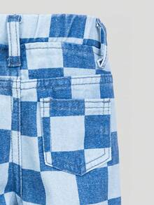 Elladie kids Quần denim kẻ caro dáng rộng, thoải mái, thời trang thường ngày cho bé gái Denimly, cạp chun co giãn, họa tiết kẻ sọc. - Màu xanh lam - Xem 6