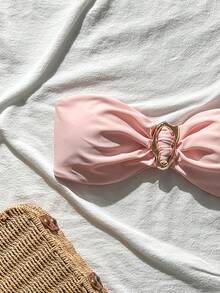 Swim Chiccia Springbreak 女士纯色无肩带金属装饰性感比基尼上衣 - 粉色 - 查看 3