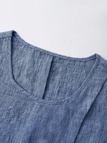 SHEIN Holidaya Bộ đồ nữ gồm áo không tay thiết kế bất đối xứng và quần ống rộng xếp ly có khuy trang trí, kiểu dáng giản dị và thoải mái cho mùa xuân/hè đi làm. - Màu xanh lam - Xem 7