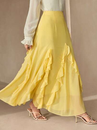 Graceveil Women's Solid Color Ruffle Hem Casual Versatile Date Outing Mini Skirt