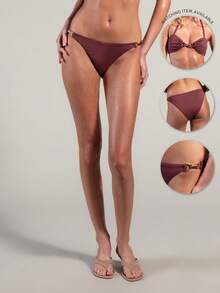 Rouah Women's Hardware Bikini Bottom, Casual Sexy Vacation - Matching Top Available Beach Party Burgundy Summer - Brown - View 1