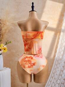 Bellisia Women's Floral Print Ruched Bandeau Tankini Top And Triangle Bottoms 2-Piece Swimwear Set, Suitable For Summer Vacation And Beach - Multicolor - View 2