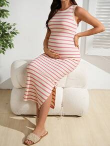 GentleRue Maternity 孕妇条纹休闲度假日常连衣裙 - 粉色 - 查看 3
