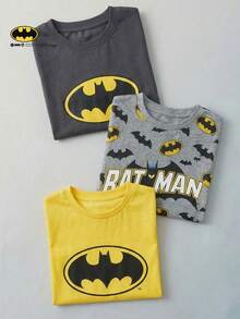 BATMAN X SHEIN Maija Kids 小男孩休閒短袖T恤，適合夏季與學校穿著，適用春季兒童服飾，Squishy 入學季黃色 - 彩色 - 查看 7