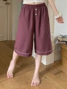 DAZY Plaid Loose Shorts Women's Sleepwear Bottom For Summer - Red - View 5