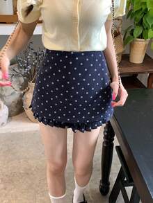 DAZY Women's Polka Dot Ruffle Hem Girlish Shorts - Royal Blue - View 5