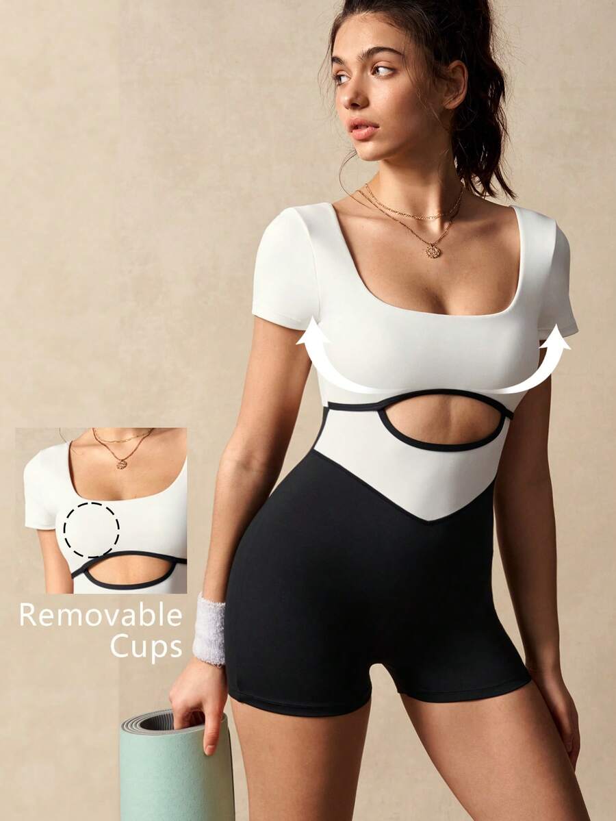 VARSIVA Mono deportivo ajustado con espalda descubierta y color contrastante - Blanco y Negro - Ver 1