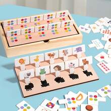 MINKOJA Wooden 4-In-1 Matching Game Box For Kids, Montessori Educational Early Learning Toy, Number Shape Color Animal Cognitive Flash Cards, Toddler Concentration & Observation Training Toy With Wooden Storage Box, Enlightenment Gift For Boys And Girls - Multicolor - View 2