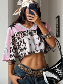 Coolane 女士街头风酷炫复古运动足球球衣字母印花 Y2K 酷炫短款百搭T恤 - 彩色 - 查看 4