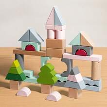 MINKOJA Wooden Macaron Creative Building Blocks Set, 43PCS Large Building Blocks, Shape Recognition, Creative Stacking, Kids Educational Montessori Early Learning STEM Toy With Wooden Storage Box - Multicolor - View 4