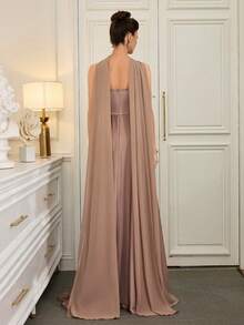 Poshira Đầm dạ hội không dây vai, xếp ly, ôm sát, chất liệu satin cao cấp dành cho nữ, thích hợp cho các bữa tiệc cocktail sang trọng. - Màu Khaki - Xem 2