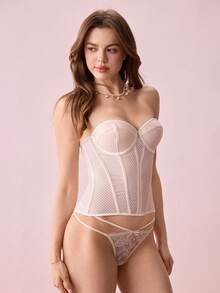 Bonmuse Women's Mesh Strapless Corset Top With Underwire Waist Training Shapewearfor Summer - Apricot - View 6