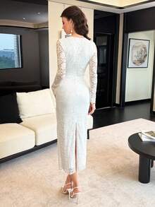 Modelyn Đầm dài ngang gối thanh lịch, ôm eo dành cho nữ - Pearl White - Xem 2