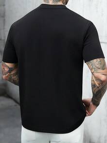 Manfinity Homme Men's Casual Solid Color Short Sleeve T-Shirt, Summer, Holiday - Black - View 2