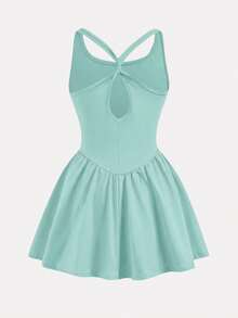Vestido casual deportivo de unicolor con espalda de tirantes cruzados para niñas preadolescentes - verde menta - Ver 2