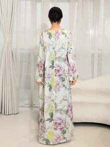 Yasmyna 女士花卉图案蝴蝶结装饰优雅阿拉伯风格连衣裙 - 彩色 - 查看 2