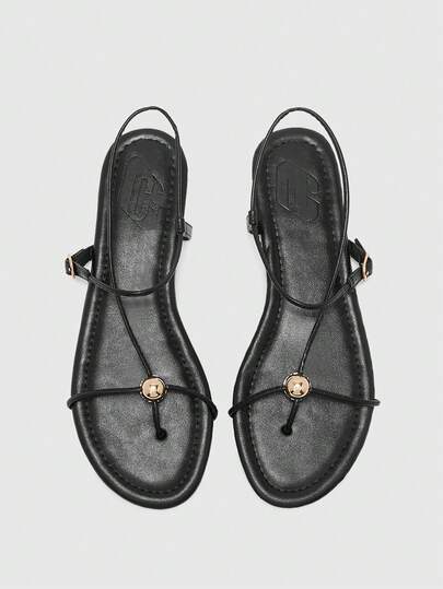 CUCCOO BIZCHIC Sandalias planas negras de estilo de vacaciones de verano para damas