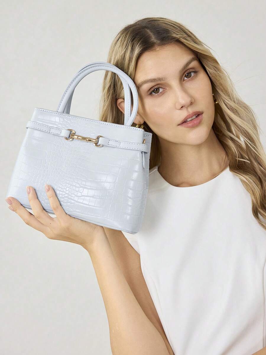MOTF PREMIUM BOLSO DE MANO CON ESTAMPADO DE CAIMÁN DE MODA - Azul claro - Ver 1