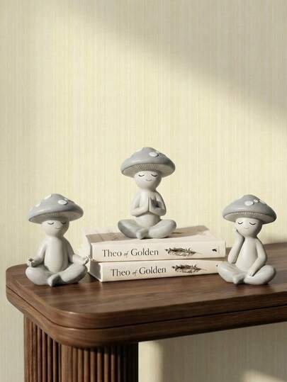 Cirelle Meditation Mushroom Statue - Unique Resin Tabletop Decorative Statues, With Postures And Simple Designs, Suitable For Home Offices, Yoga Studios, Shelves And Tabletops. They Are Thoughtful Gifts For Friends And Family, Featuring Bohemian-Style Meditation Decorations. Each Statue Is 8.5 Cm Tall, Compact And Small.Spring To Summer