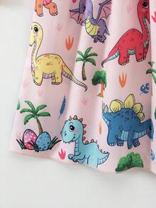 Elladie kids 小女孩卡通恐龙印花可爱连衣裙 - 粉色 - 查看 5