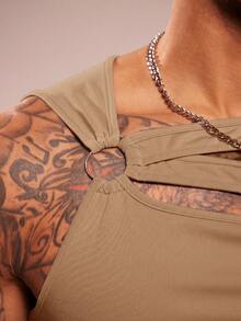 FeverCity Men's Sleeveless Crew Neck Hollow Out Casual Knit Vest, Spring/Summer - Apricot - View 5