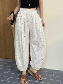 DAZY Women's Loose Solid Color Lantern Ankle Pants, Casual Summer Trousers - Beige - View 3