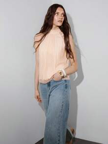 MOTF PREMIUM Áo ren xếp ly dáng rộng lãng mạn cho kỳ nghỉ, Xuân/Hè - Màu Hồng  San hô - Xem 6