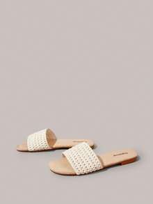 Styleloop 女士鞋履，米色，编织拖鞋，度假风复古休闲舒适沙滩凉鞋 - 白白色 - 查看 3