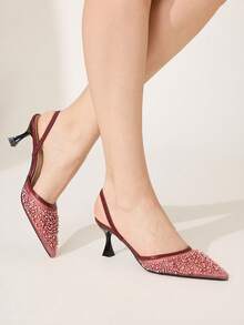 CUCCOO CHICEST 女士新款细跟尖头高跟鞋，网纱、串珠和刺绣装饰——优雅舒适，完美适用于约会、工作、派对和婚礼。 - 酒紅色 - 查看 2