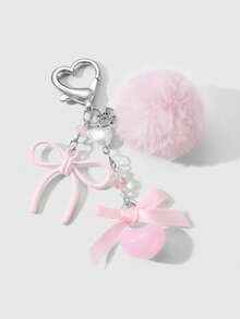 ROMWE Kawaii 1 chiếc móc khóa túi xách bằng nhựa giả ngọc trai phong cách tối giản thanh lịch ngọt ngào thời trang dành cho sinh viên, nơ acrylic, tua rua, phù hợp cho phụ nữ, trang phục hàng ngày, quà tặng ngày lễ - Hồng - Xem 5
